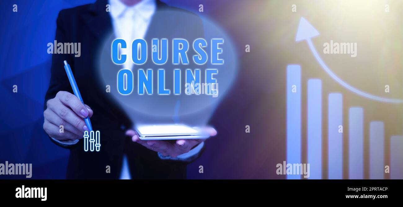 Hand schreiben Zeichen Kurs Online. Wort geschrieben auf eLearning Electronic Education Fernstudium Digital Class Stockfoto