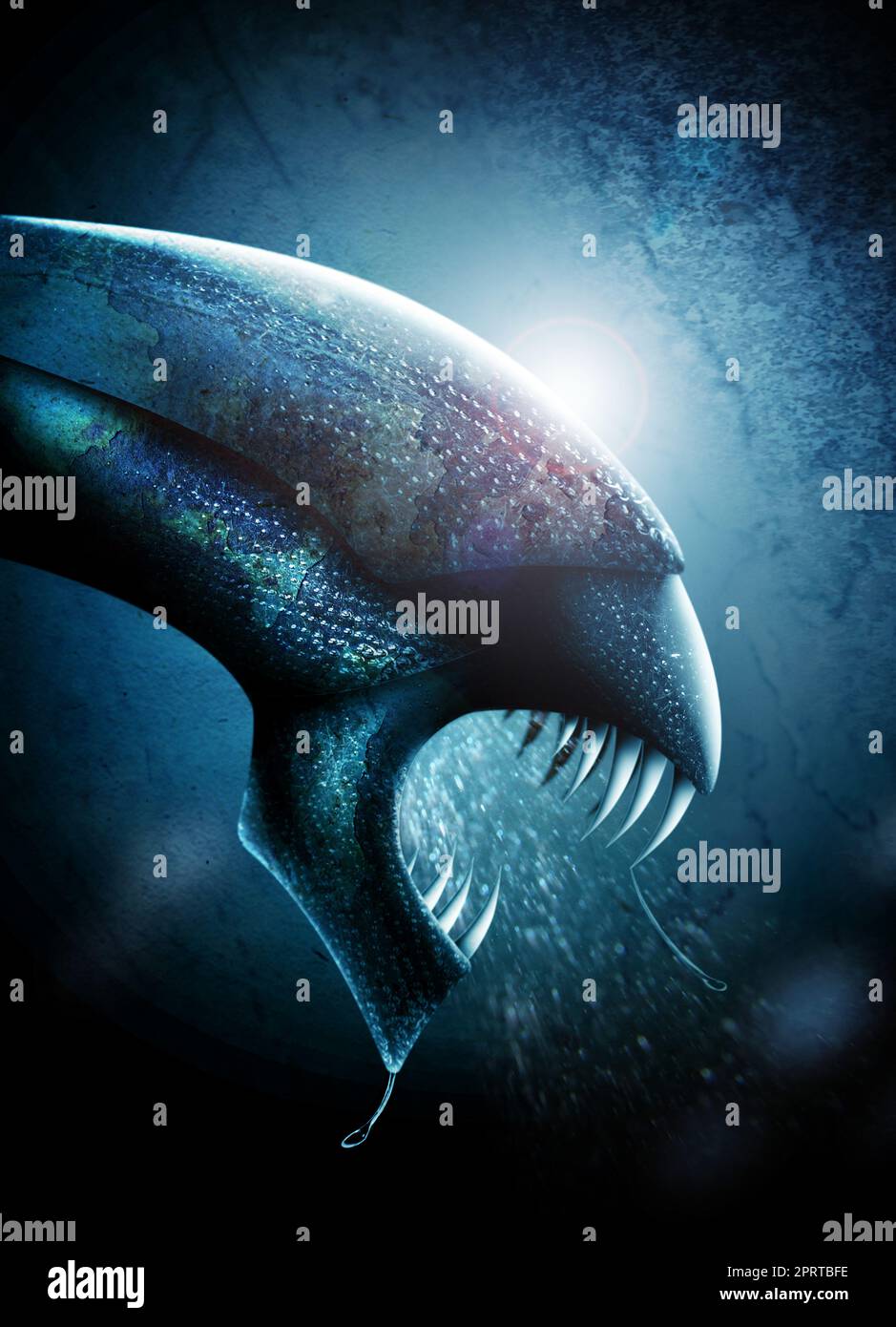 Monster von den Sternen. Computergeneriertes Bild eines Aliens mit großen Reißzähne. Stockfoto