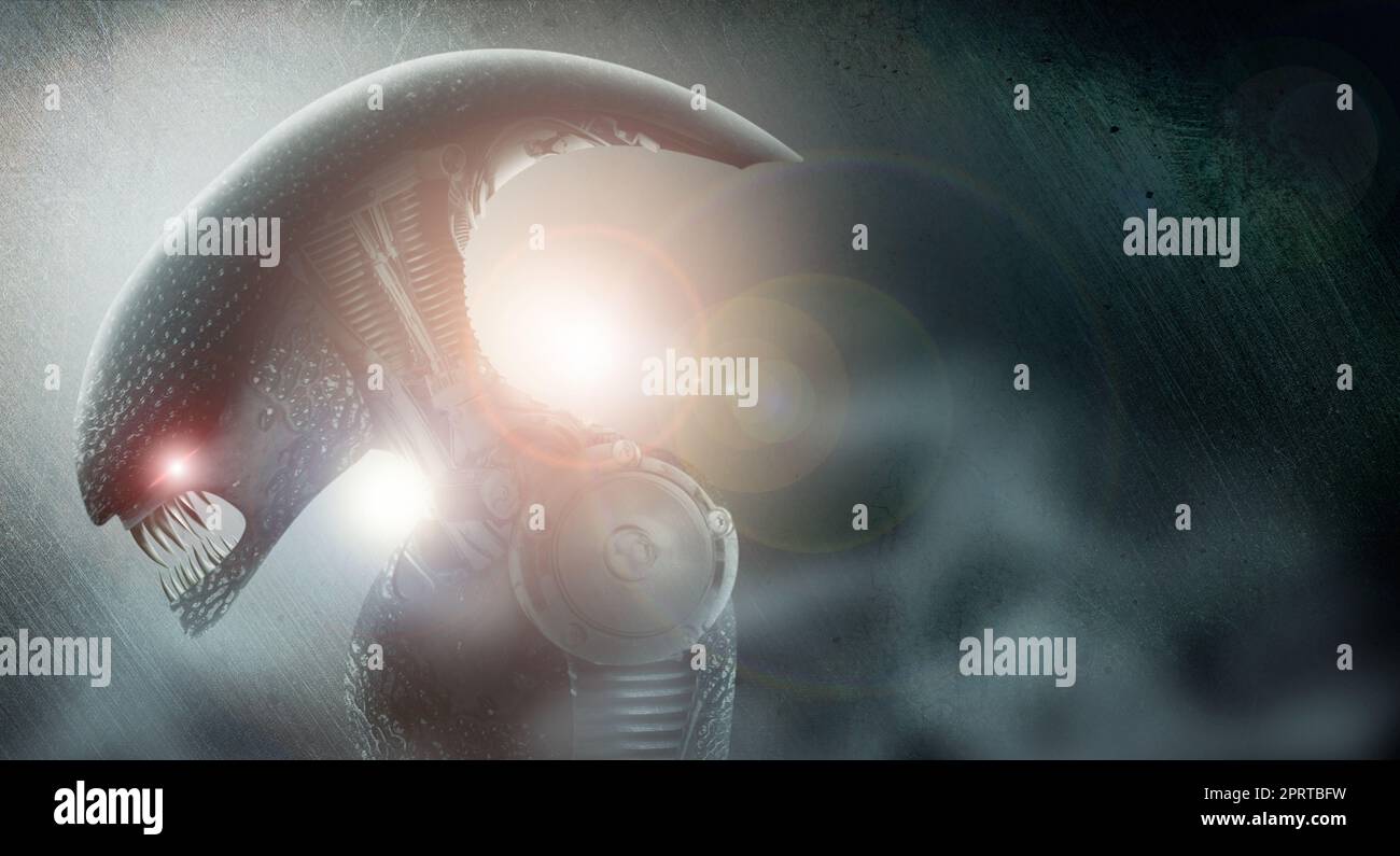 Alien Monstrosität. Computergeneriertes Bild eines Aliens mit großen Reißzähne. Stockfoto