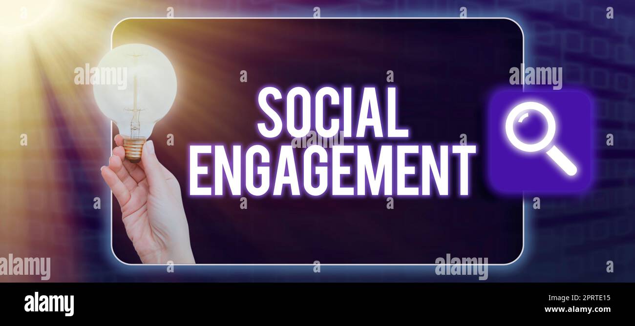 Handschriftlicher Text Social EngagementDegree of Engagement in einer Online-Community oder -Gesellschaft. Konzept bedeutet Grad der Interaktion in einer Online-Community oder -Gesellschaft Stockfoto