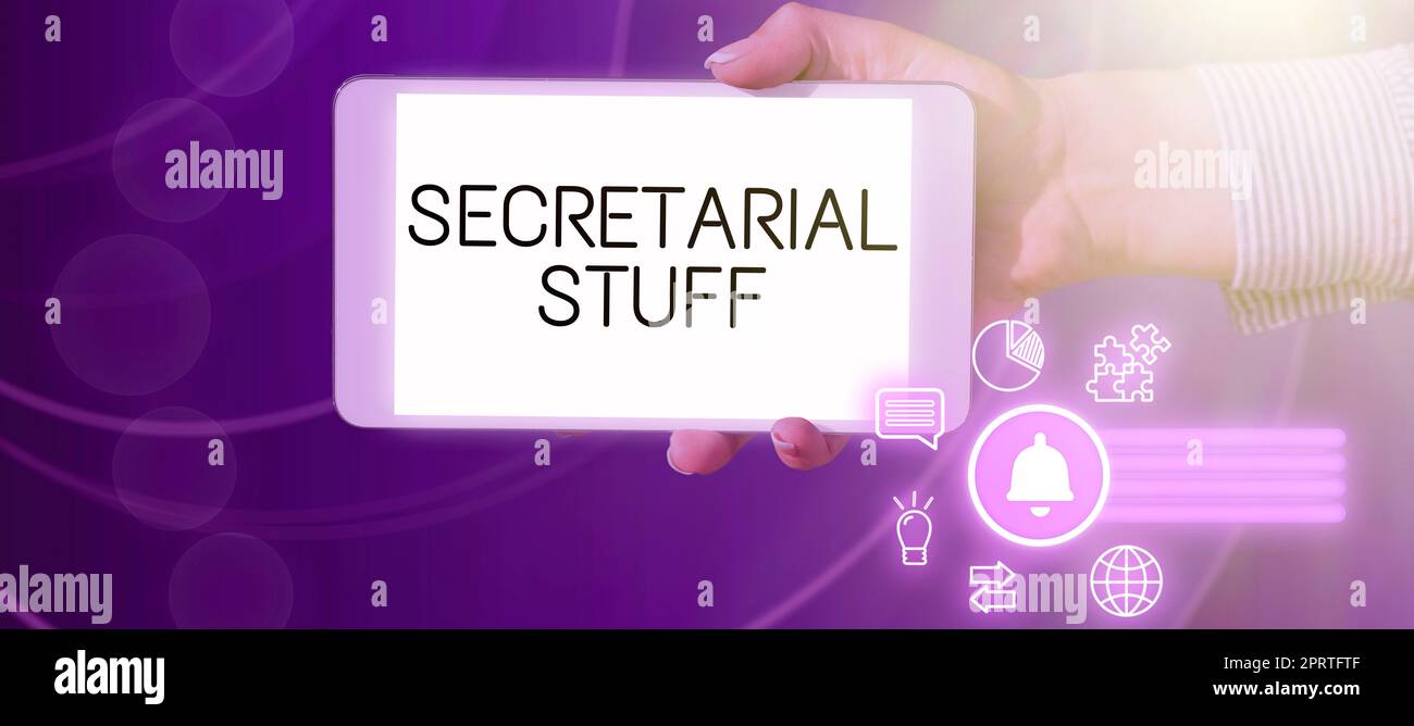 Text, der Inspiration zeigt, Sekretärin StuffSecretary hat Sachen, die einem persönlichen Assistenten gehören. Ein Wort, das auf Sekretärinnen geschrieben wurde, Sachen, die persönlichen Assistenten gehören Stockfoto