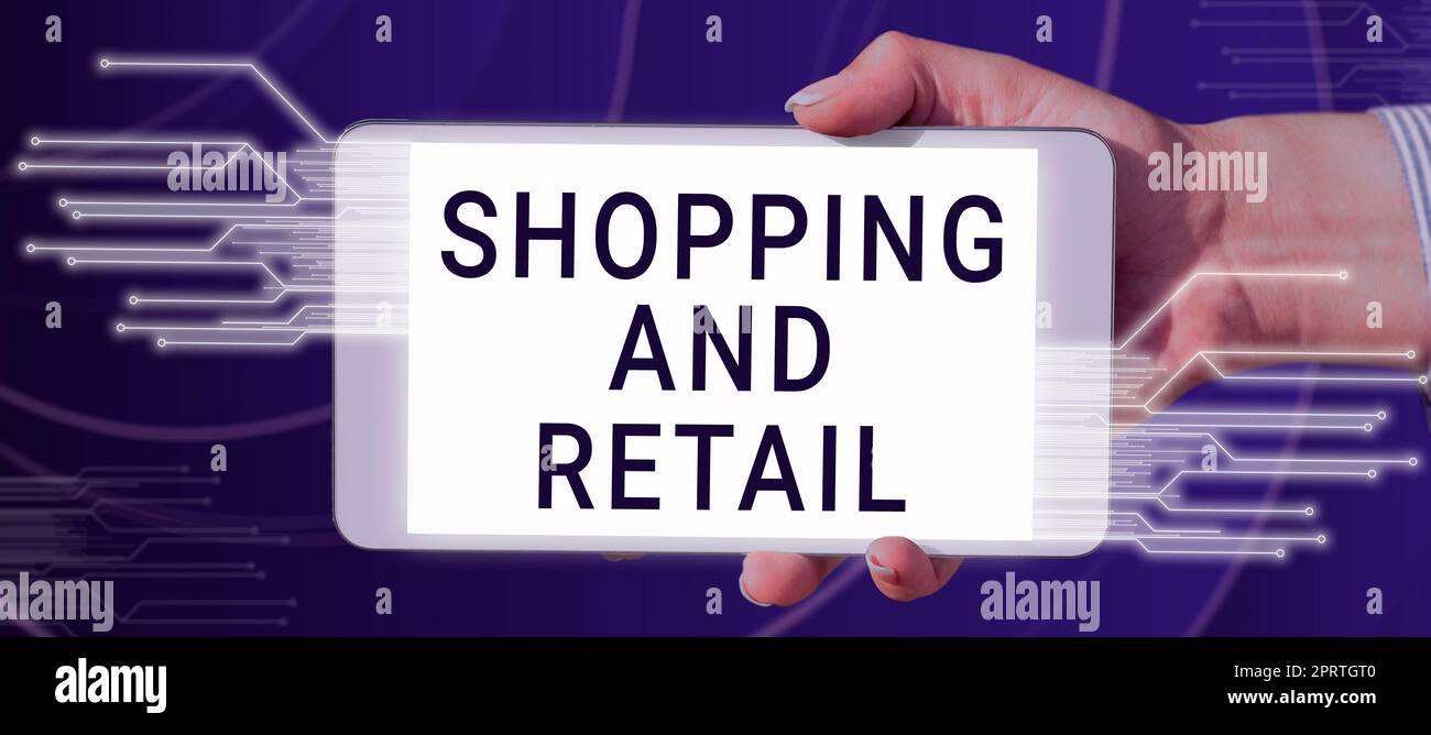 Handschrift Text Einkaufen und Einzelhandel. Konzeptueller Fotoprozess des Verkaufs von Konsumgüterdiensten an Kunden Stockfoto