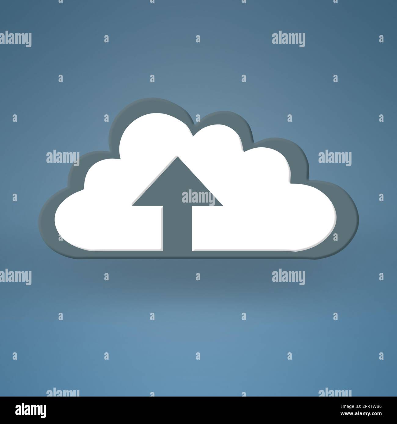 Der Upload ist abgeschlossen. Konzeptuelles Bild, das modernes Cloud-Computing darstellt. Stockfoto