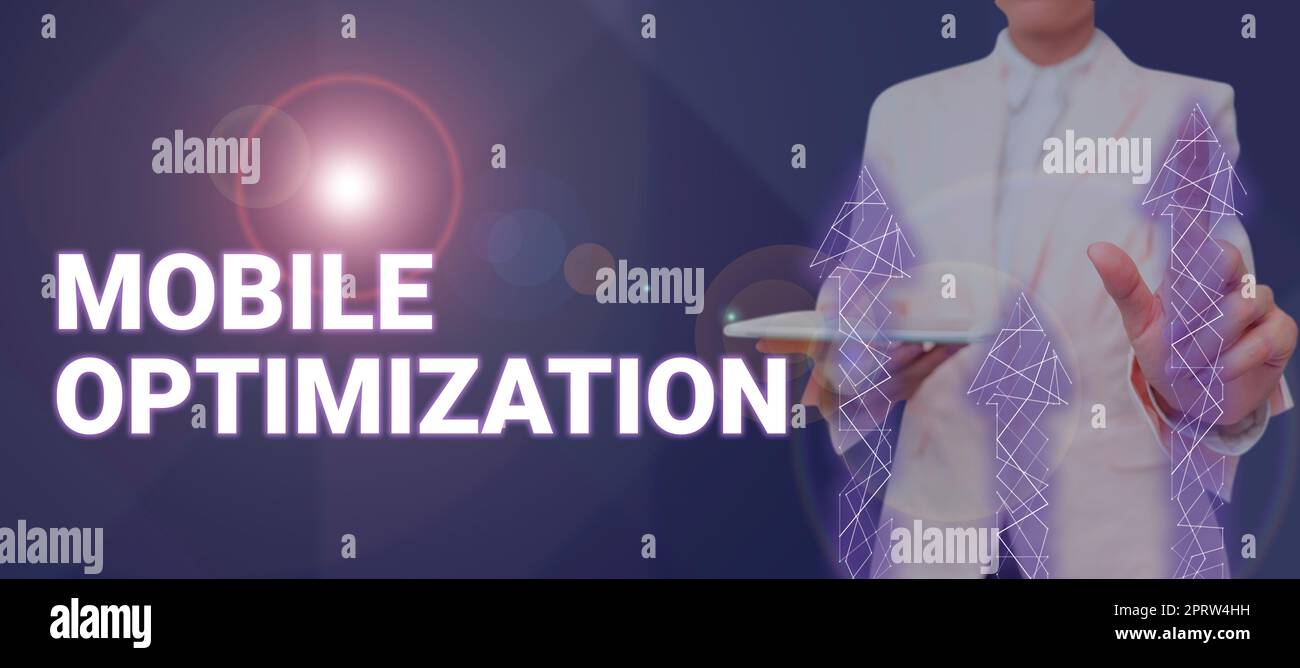 Konzeptionelle Darstellung Mobile Optimierung. Business Idea Site-Inhalte, die für Handheld- oder Tablet-Geräte neu formatiert wurden Stockfoto