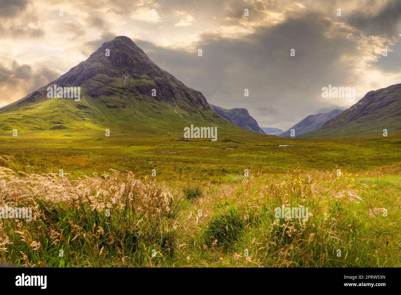 Glencoe Aussichtspunkt bei Sonnenuntergang, Highlands of Scotland, Großbritannien Stockfoto