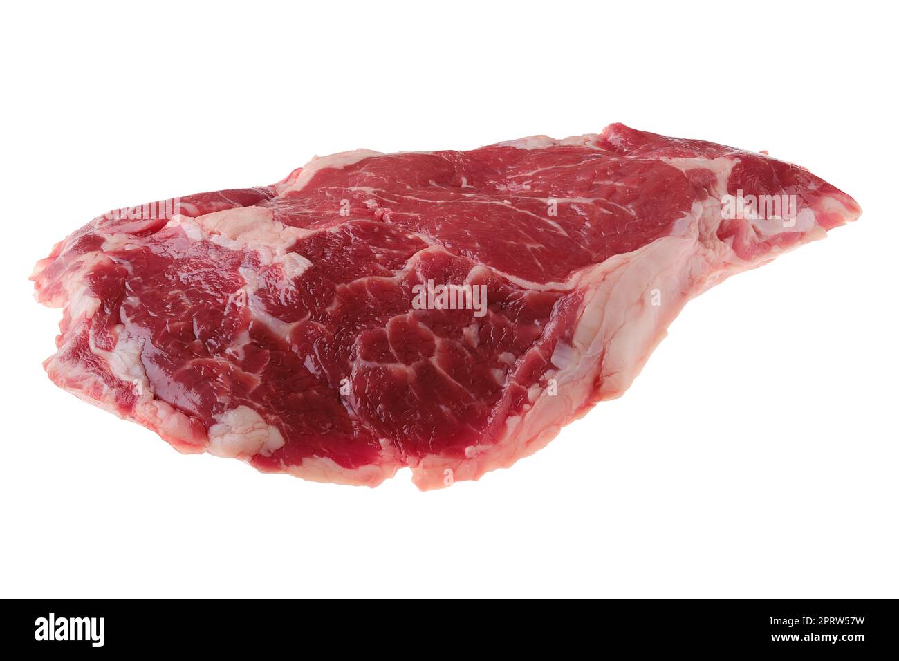 Rohes Ribeye-Steak, Fleisch ohne Knochen von Premiumrindfleisch, isoliert auf weiß Stockfoto