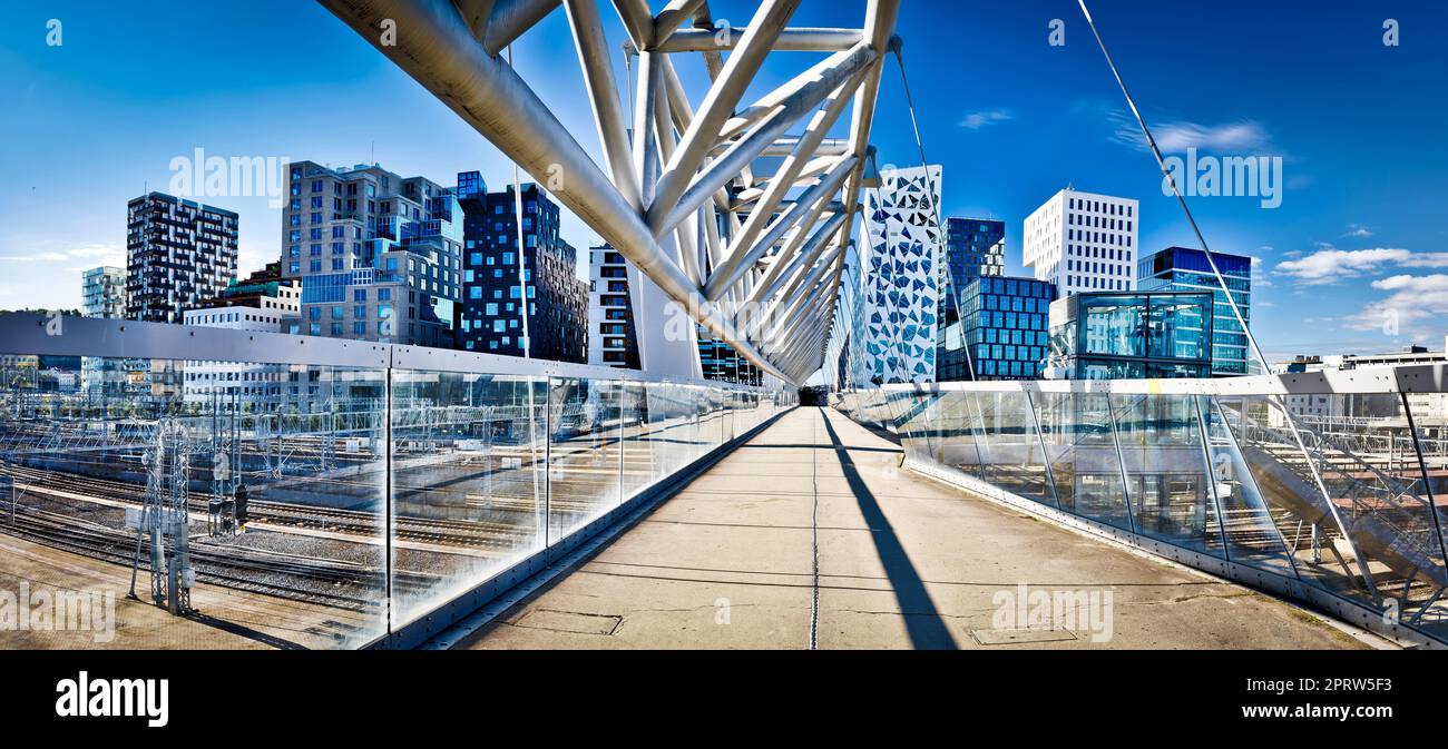 Zeitgenössische Architektur mit Panoramablick auf Oslo Stockfoto