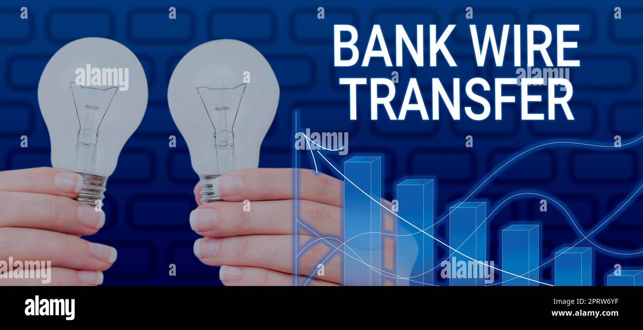 Textzeichen mit Überweisung elektronischer Geldtransfer über Banken. Geschäftskonzept elektronischer Geldtransfer durch Finanzinstanzen Stockfoto