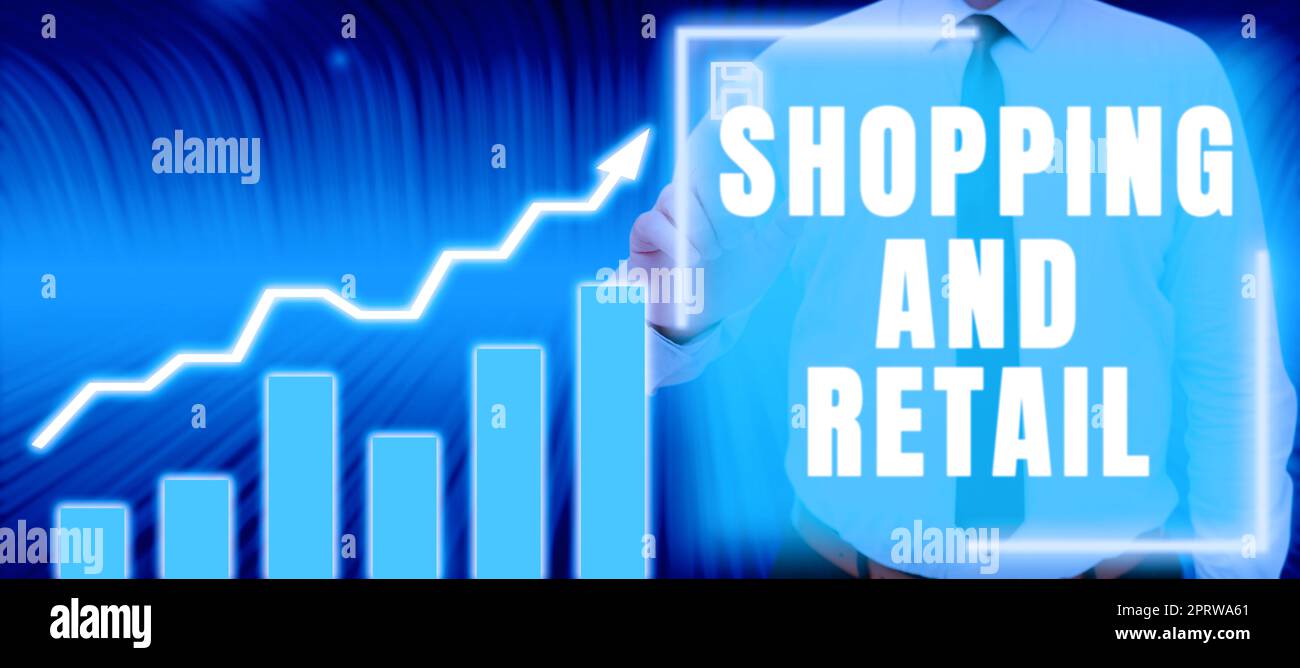 Konzeptionelle Bildunterschrift Shopping und Retail. Internetkonzept für den Verkauf von Konsumgüterdiensten an Kunden Stockfoto