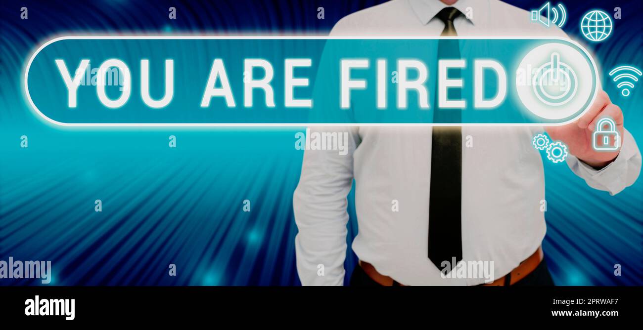 Konzeptionelle Bildunterschrift Sie werden entlassen. Geschäftsidee aus dem Job aussteigen und arbeitslos werden, die Karriere nicht beenden Stockfoto