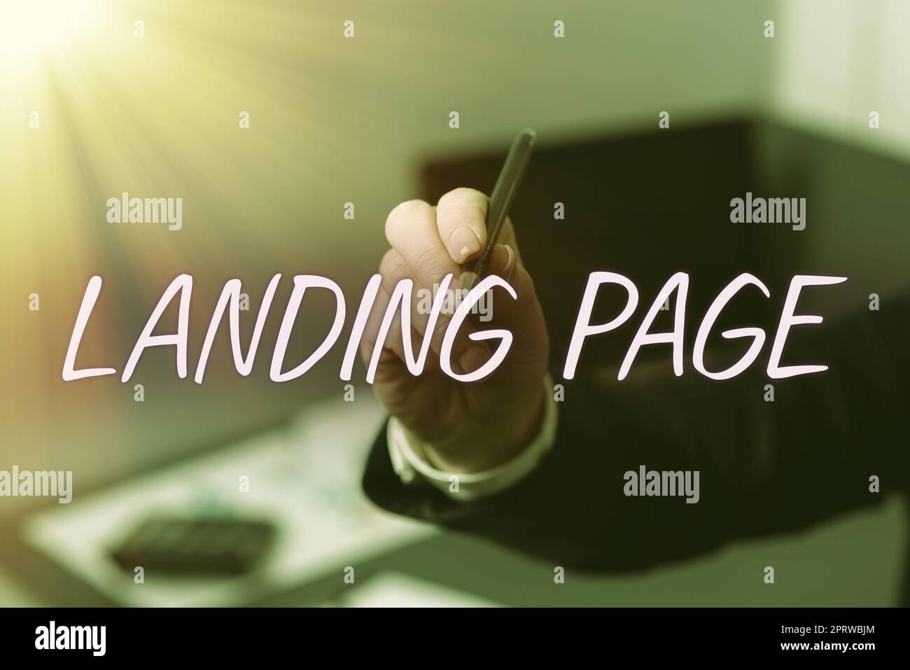Konzeptionelle Anzeige Landing Page, Internet Concept Website, auf die durch Klicken auf einen Link auf einer anderen Webseite zugegriffen wird Stockfoto