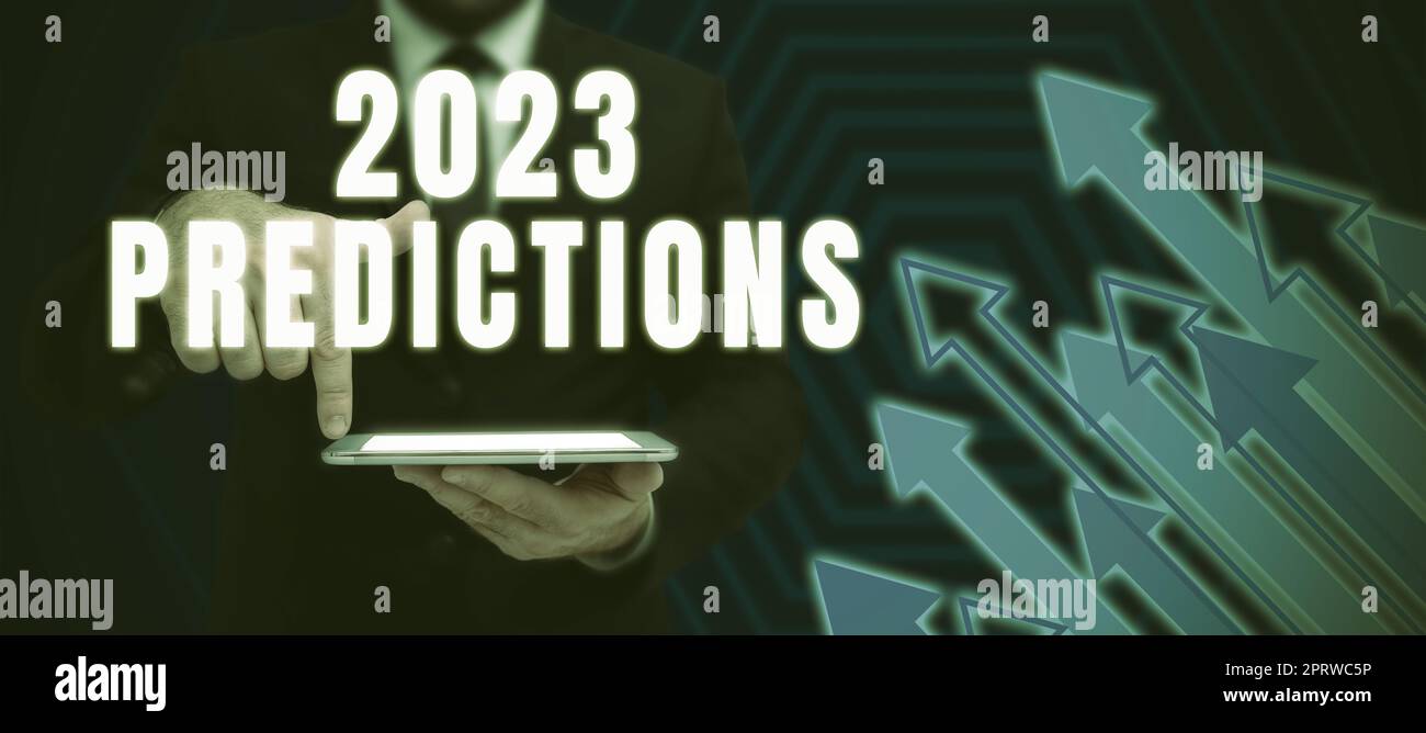 Handschriftliches Schild 2023 VorhersagenListe der Dinge, die Ihrer Meinung nach ohne Beweise passieren werden. Ein Wort für eine Liste von Dingen, von denen du denkst, dass sie ohne Beweise passieren werden Stockfoto