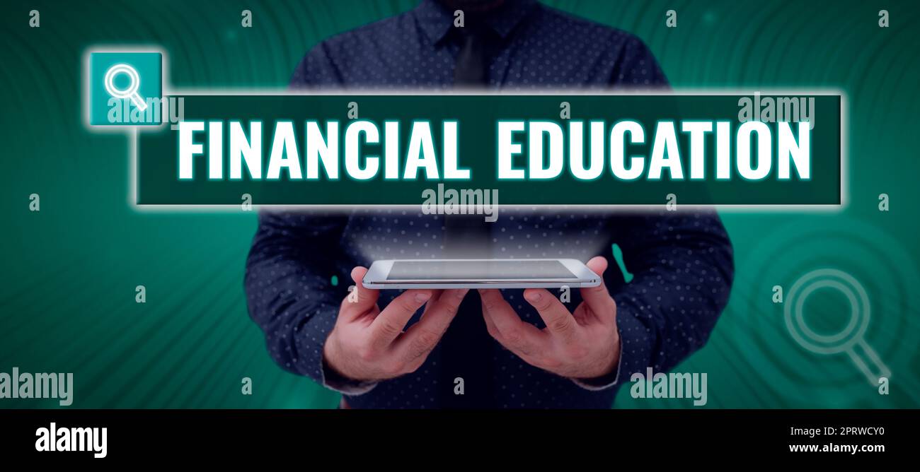 Inspiration zeigt Zeichen Financial Education. Business Showcase Verständnis von Währungsbereichen wie Finanzen und Investieren Stockfoto
