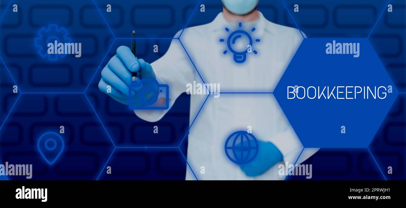 Textschild, das Buchhaltung, Konzeptfoto elektronische Technologie zeigt, die speichert und verarbeitet Daten Doctor Pointing Pen auf Digital S in Hex Stockfoto