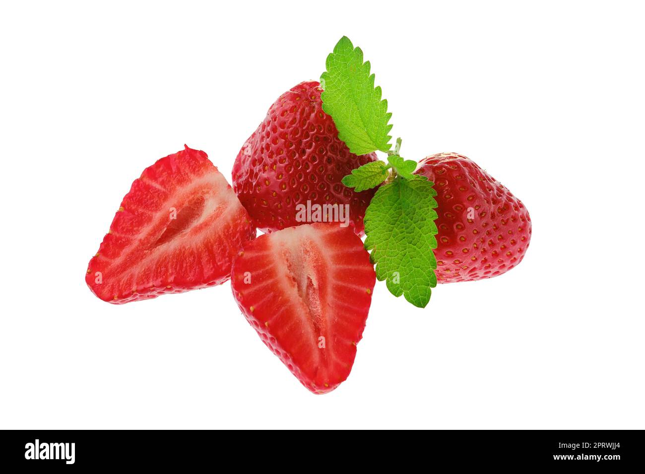 Draufsicht auf frische Erdbeere, isoliert auf Weiß Stockfoto