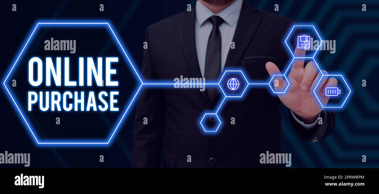 Konzeptionelle Darstellung Online-EinkaufenEinkäufe von E-Commerce-Waren über das Internet. Für den Erwerb von Waren des elektronischen Handels über das Internet Stockfoto