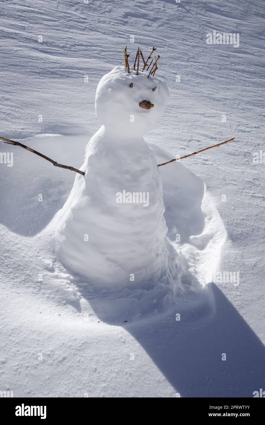 Schneemann im Schnee im Winter Stockfoto