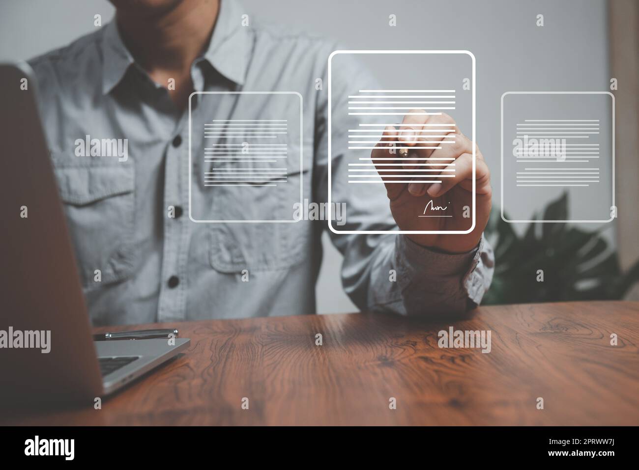 Digitales Dokument e-Signing Smart Contract Online elektronisches Management-Konzept. Stockfoto