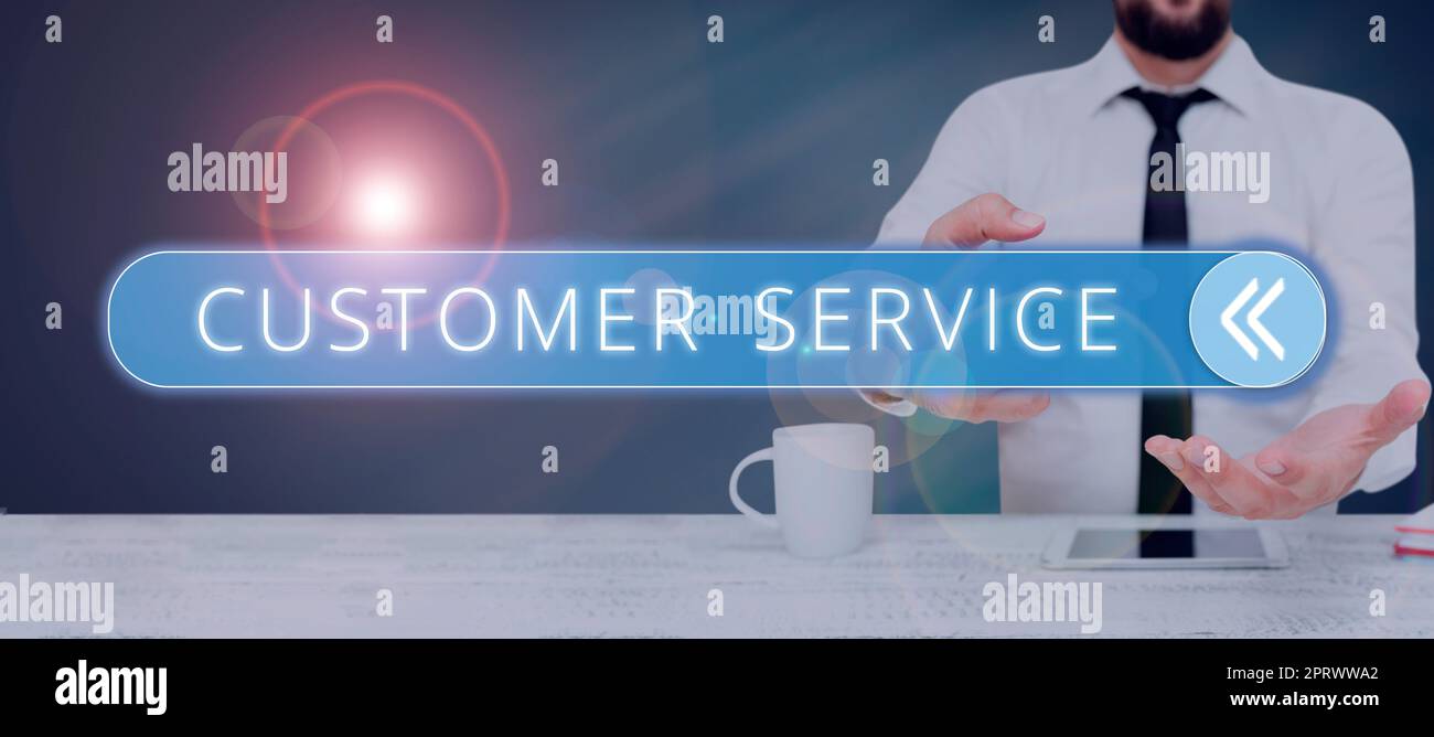 Schild, das den Customer Service Process zur Sicherstellung der Kundenzufriedenheit mit dem Produkt anzeigt. Geschäftsprozess zur Sicherstellung der Kundenzufriedenheit mit dem Produkt Stockfoto