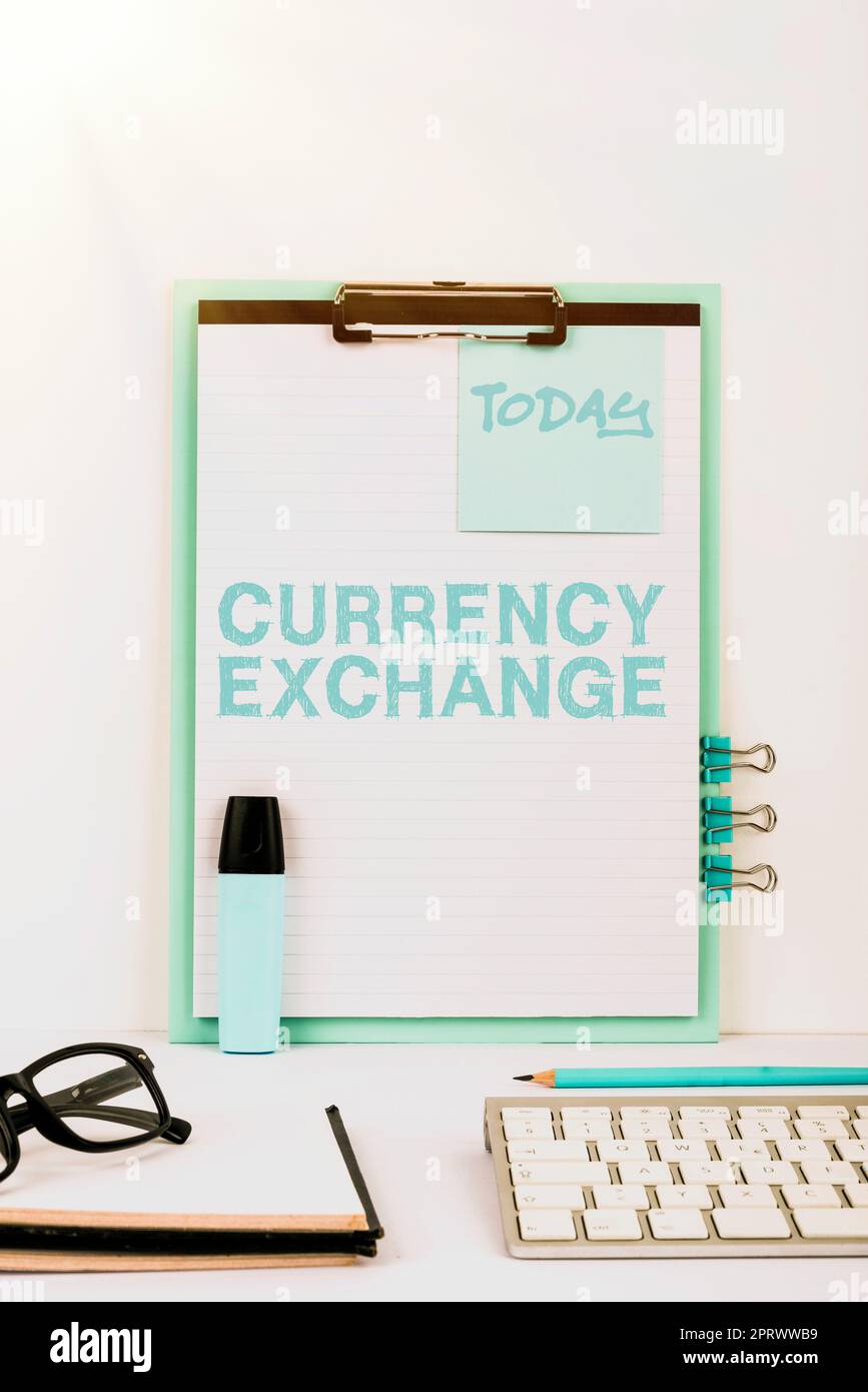 Handschriftliches Zeichen Währungswechsel Wechselvorgang einer Währung in einen anderen Devisen. Business Showcase Prozess des Wechsels einer Währung in eine andere Devise Stockfoto