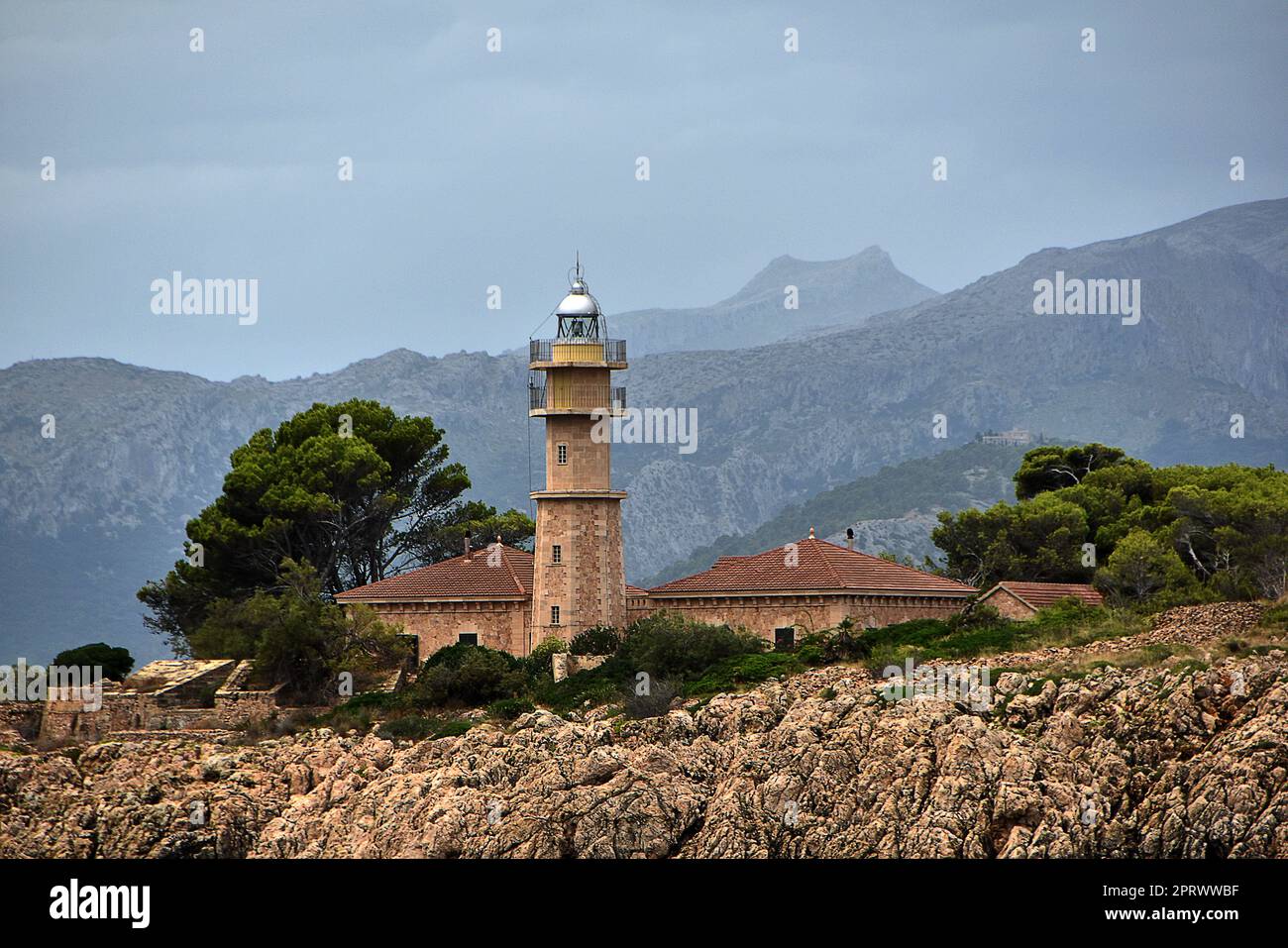 Leuchtturm von Port de Pollenca Stockfoto