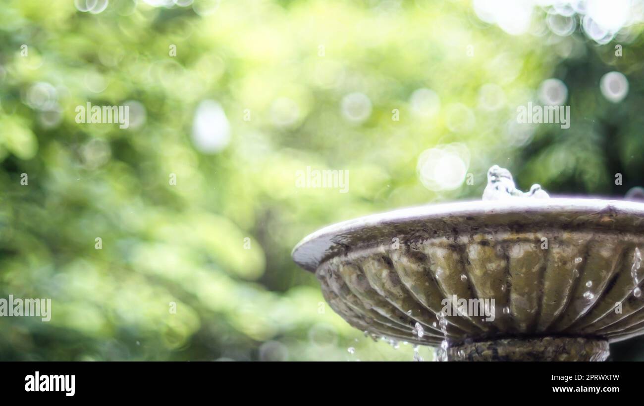 Antiken Brunnen im Garten. Wasser aus Brunnen. Design der antiken Brunnen. Ruhe und Friedlichkeit Konzept Idee Stockfoto