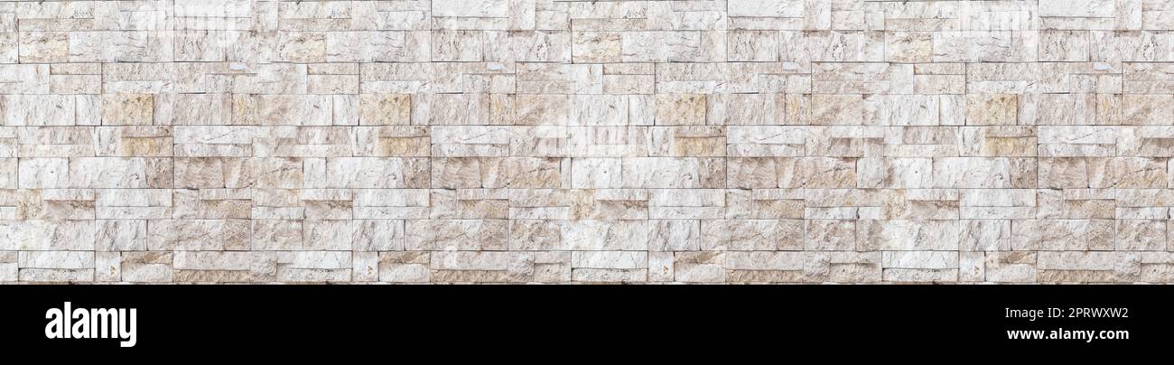 Panorama Weitwinkel braun weiß beige Travertin Wand Backstein Wand Kunst Beton oder Stein Textur Hintergrund Stockfoto
