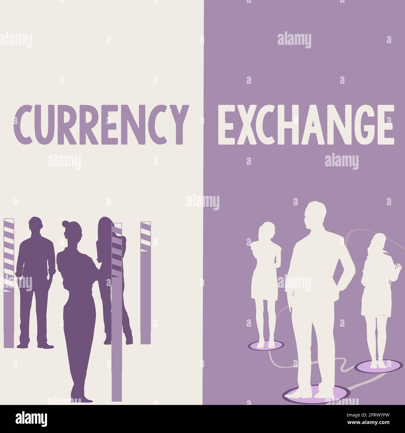 Inspiration für das Vorzeichen "Währungsumtausch", eine Währung in einen anderen Devisen umzuwandeln. Wort für Wort, um eine Währung in einen anderen Devisen umzuwandeln Stockfoto