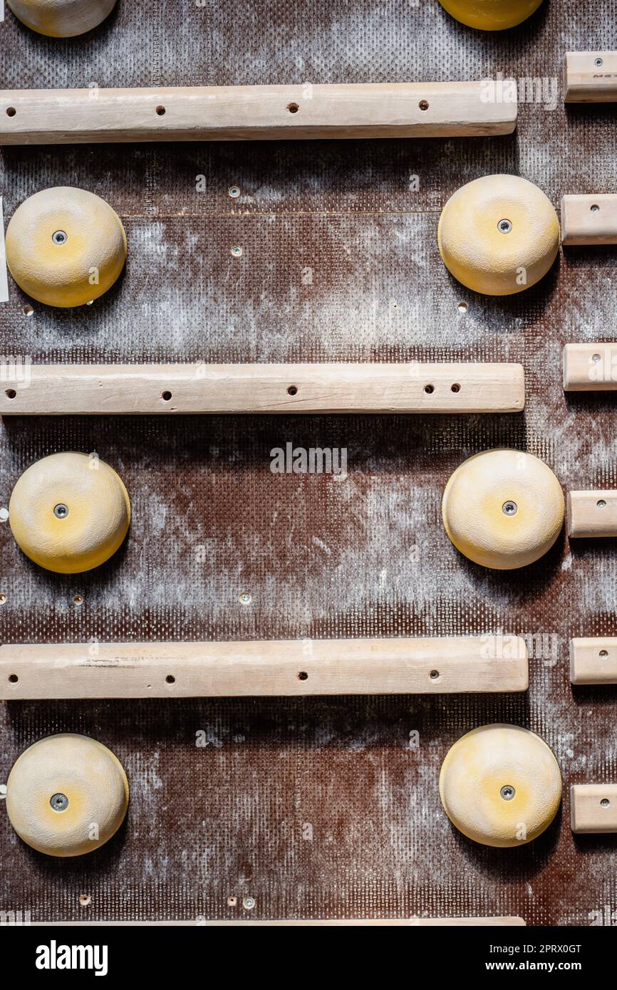 Fingerboard in einem Kletterstudio Stockfoto