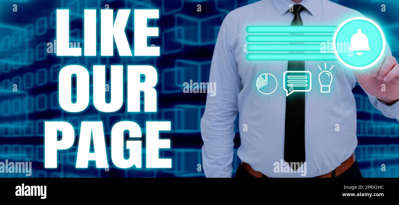 Konzeptionelle Darstellung mit „Gefällt mir“ auf unserer Seite. Business Showcase Folgen Sie uns im Internet Kontakt Suchen Sie nach unserer Website Stockfoto