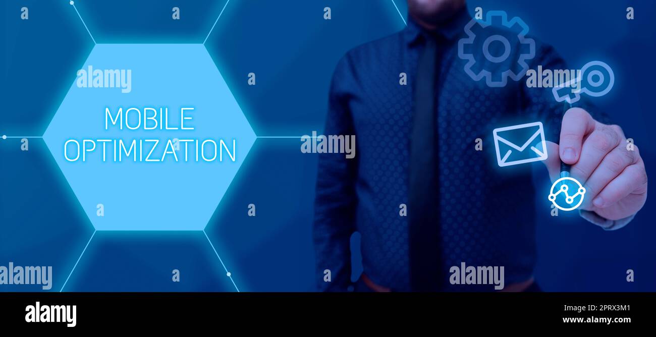 Inspiration zeigt Zeichen Mobile Optimierung. Business Approach Site Content Reformatted for Handheld oder Tablet Devices Stockfoto