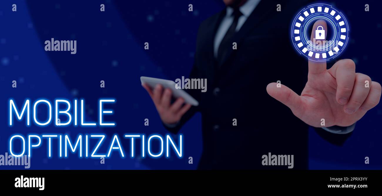 Inspiration zeigt Zeichen Mobile Optimierung. Business Approach Site Content Reformatted for Handheld oder Tablet Devices Stockfoto