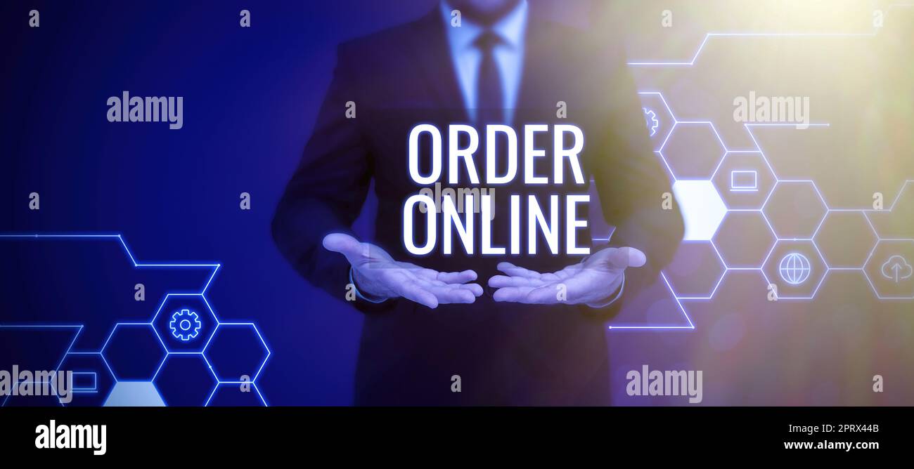 Handschrift Text Online bestellen. Konzept bedeutet, Waren und Dienstleistungen von den Verkäufern über das Internet zu kaufen Stockfoto