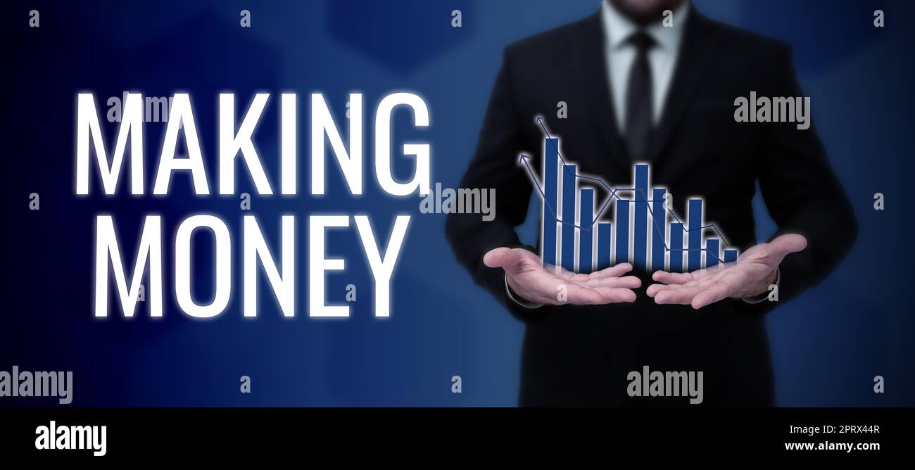 Inspiration, die Zeichen zeigt, die Geld verdienen. Geschäftsansatz, der die Möglichkeit bietet, einen Gewinn zu erzielen Verdienen Sie finanzielle Unterstützung Stockfoto