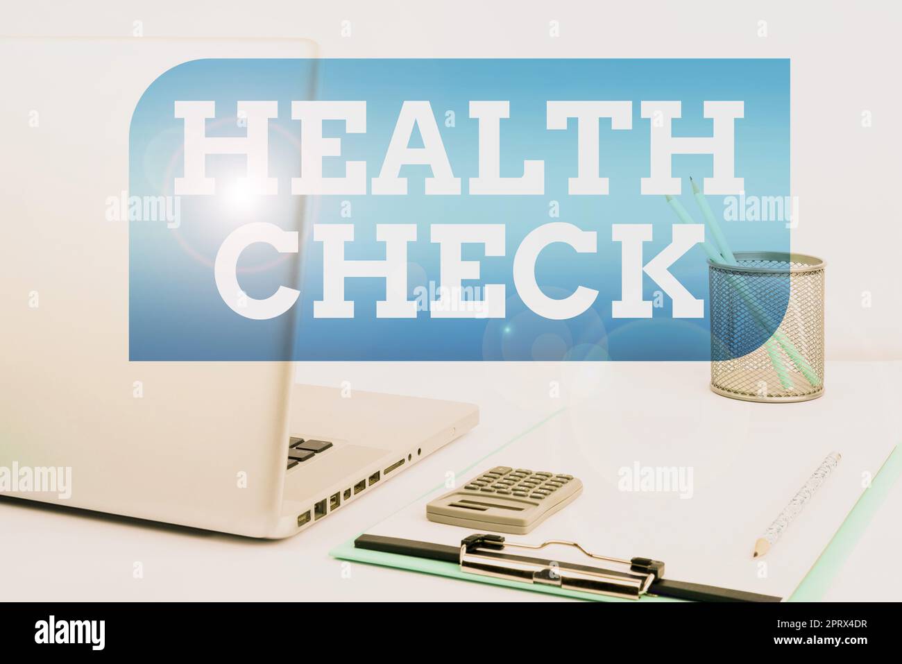 Textschild mit Health Check. Internet-Konzept Medizinische Untersuchung Wellness und allgemeine staatliche Inspektion Stockfoto