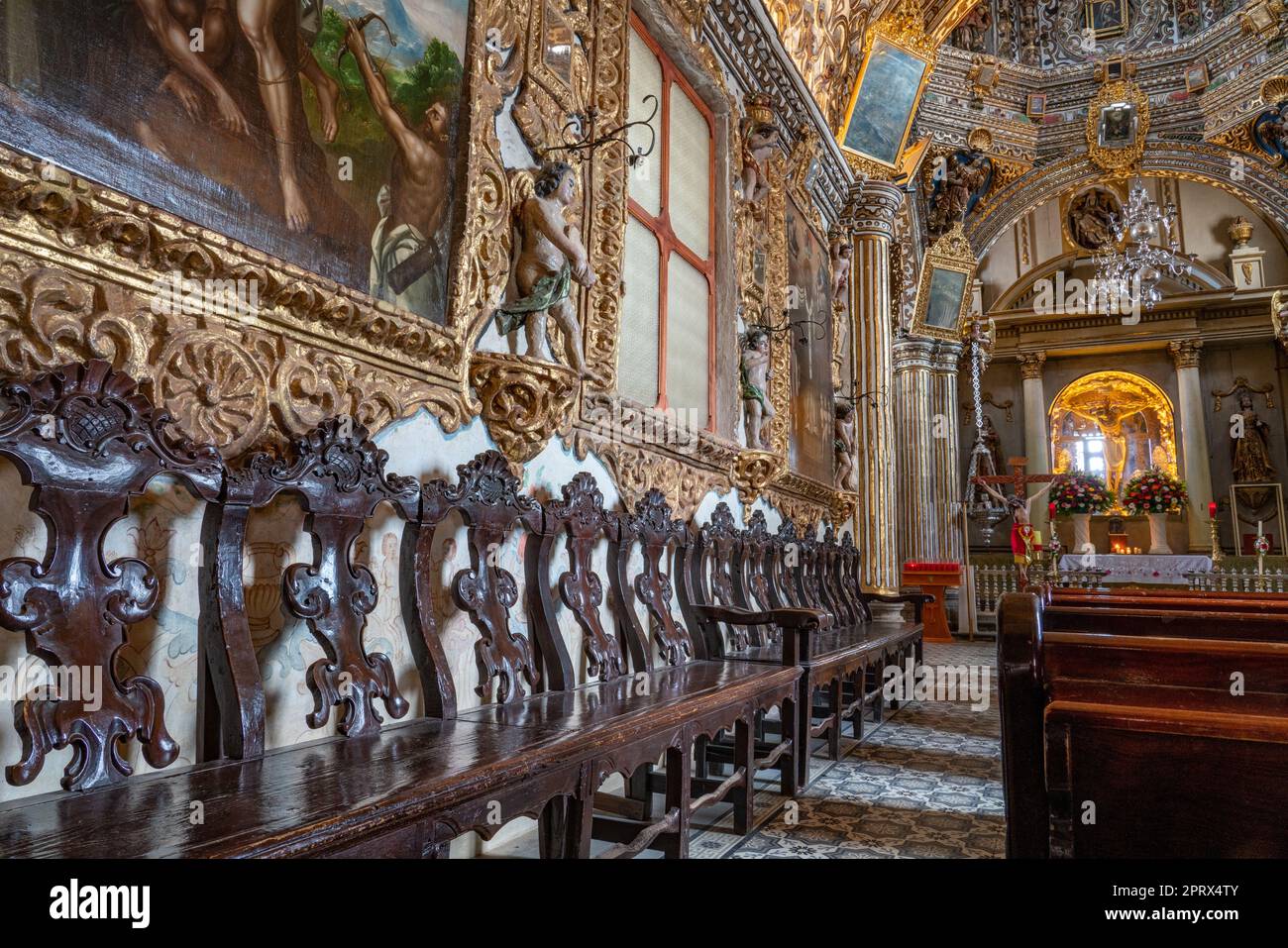 Die kunstvoll verzierte barocke Kapelle des Senor de Tlacolula, Kirche der Himmelfahrt, Tlacolula de Matamoros, Mexiko. Stockfoto