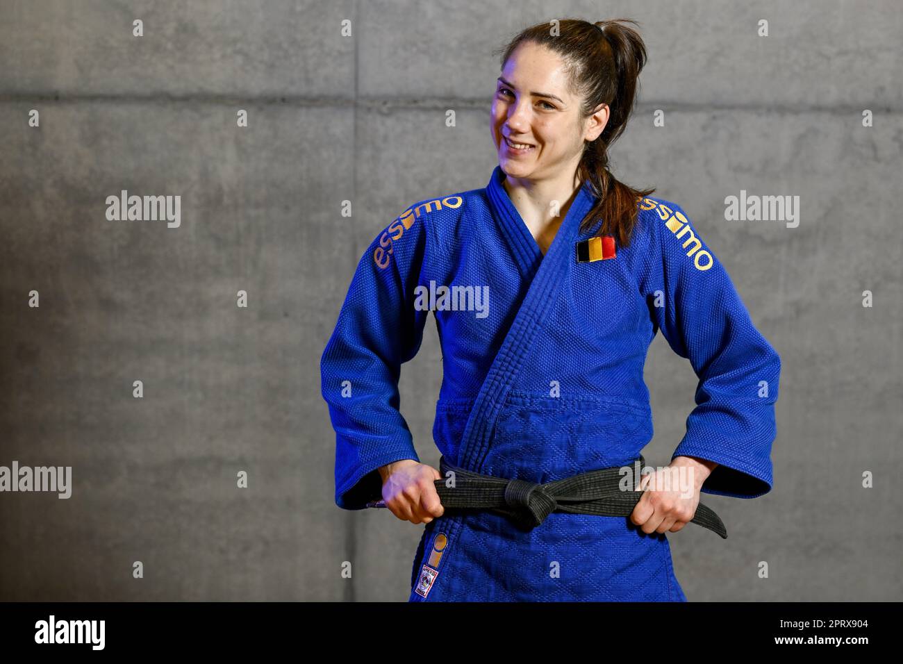 Wilrijk, Belgien. 27. April 2023. Der belgische Amber Ryheul wird während eines Pressezeitpunkts von Judo Vlaanderen vor der Judo-Weltmeisterschaft in Doha (7.-14. April 05) im Stedelijk Lyceum Topsport in Wilrijk, Antwerpen, Donnerstag, den 27. April 2023, gezeigt. BELGA PHOTO DIRK WAEM Credit: Belga News Agency/Alamy Live News Stockfoto