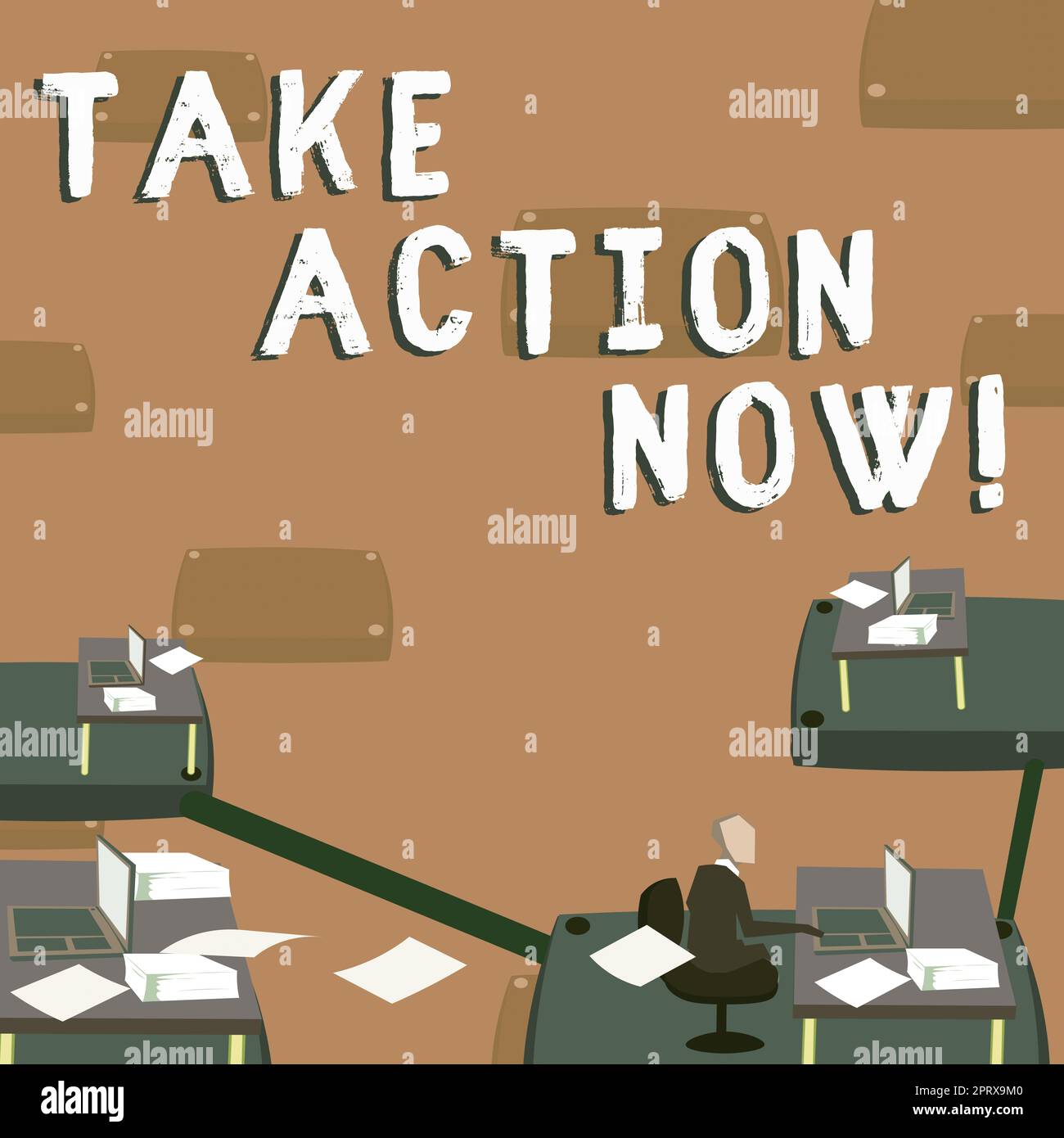 Hand schreiben Zeichen Maßnahmen ergreifen Jetzt, Internet-Konzept tun es jetzt Reaktion sofort etwas muss dringend getan werden Stockfoto