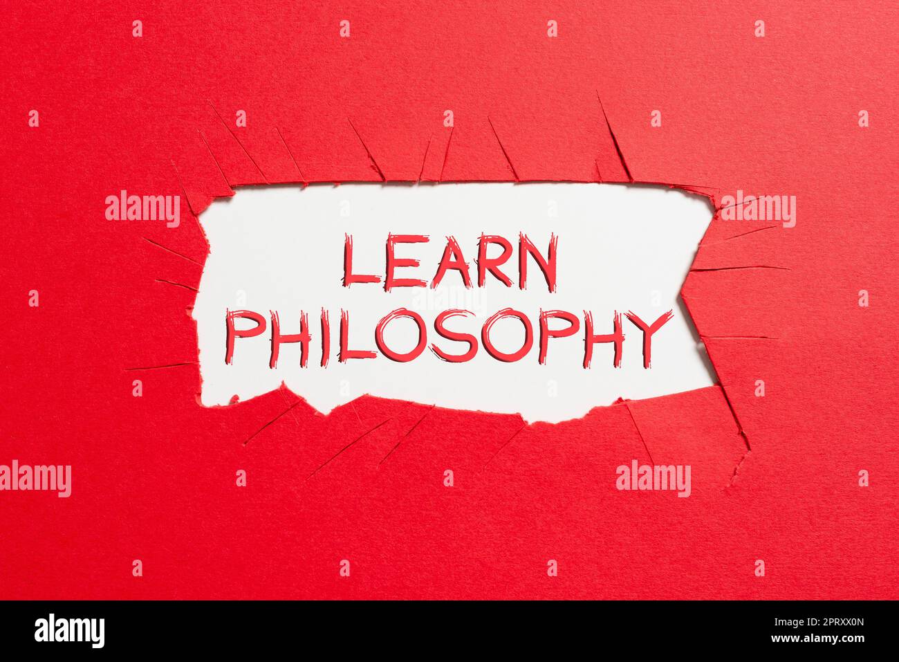 Text mit Inspiration Lernen Sie Philosophie, Business Showcase Lernen Sie fundierte Forschungs- und Analysemethoden zu entwickeln Stockfoto