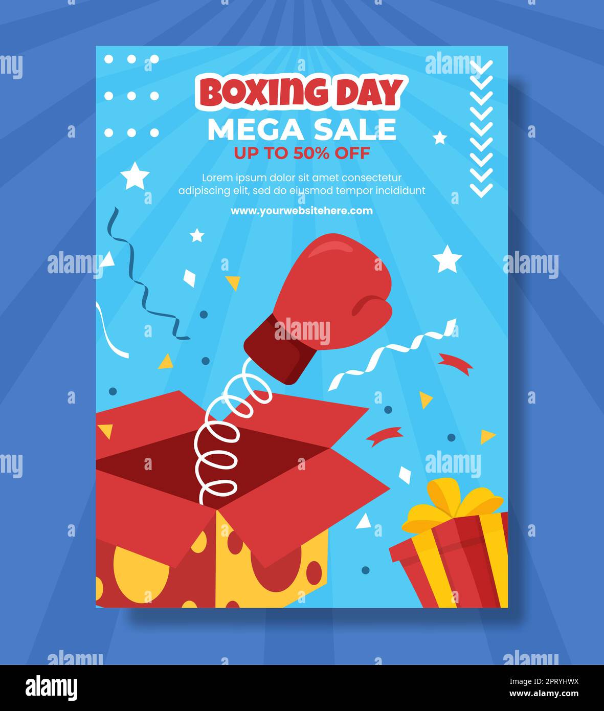 Boxing Day Sale Poster Flat Cartoon Handgezeichnete Vorlagen Illustration Stockfoto