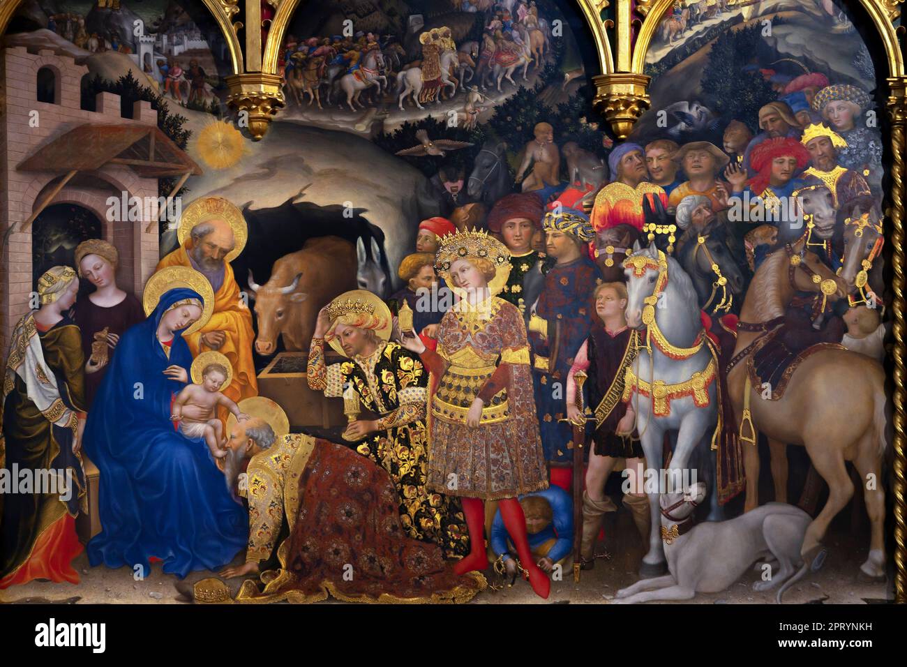 Anbetung der Heiligen Drei Könige, Detail, Gentile Da Fabriano, 1423, Uffizien, Uffizien, Florenz, Toskana, Italien Stockfoto