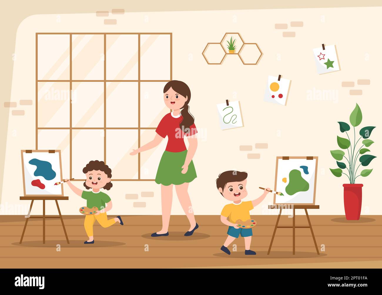 Art School of Painting with Live Model or Object Using Tools and Equipment in Template Hand Drawn Cartoon Flat Illustration Stock Vektor