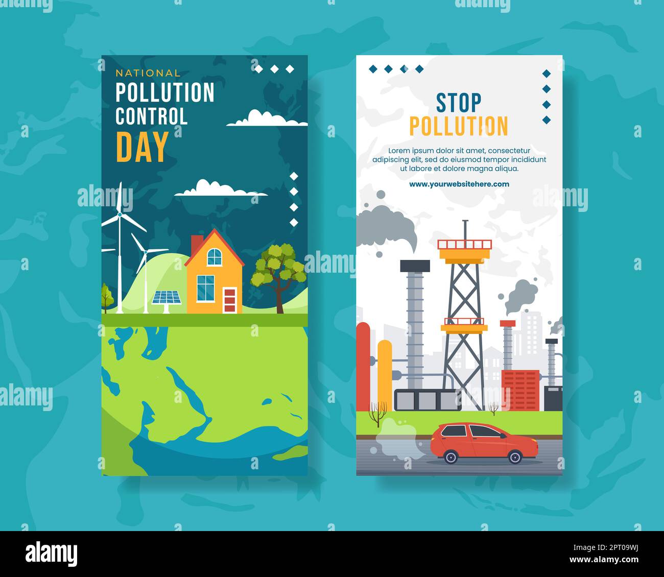 National Pollution Prevention Day Vertikales Banner Flache Cartoon