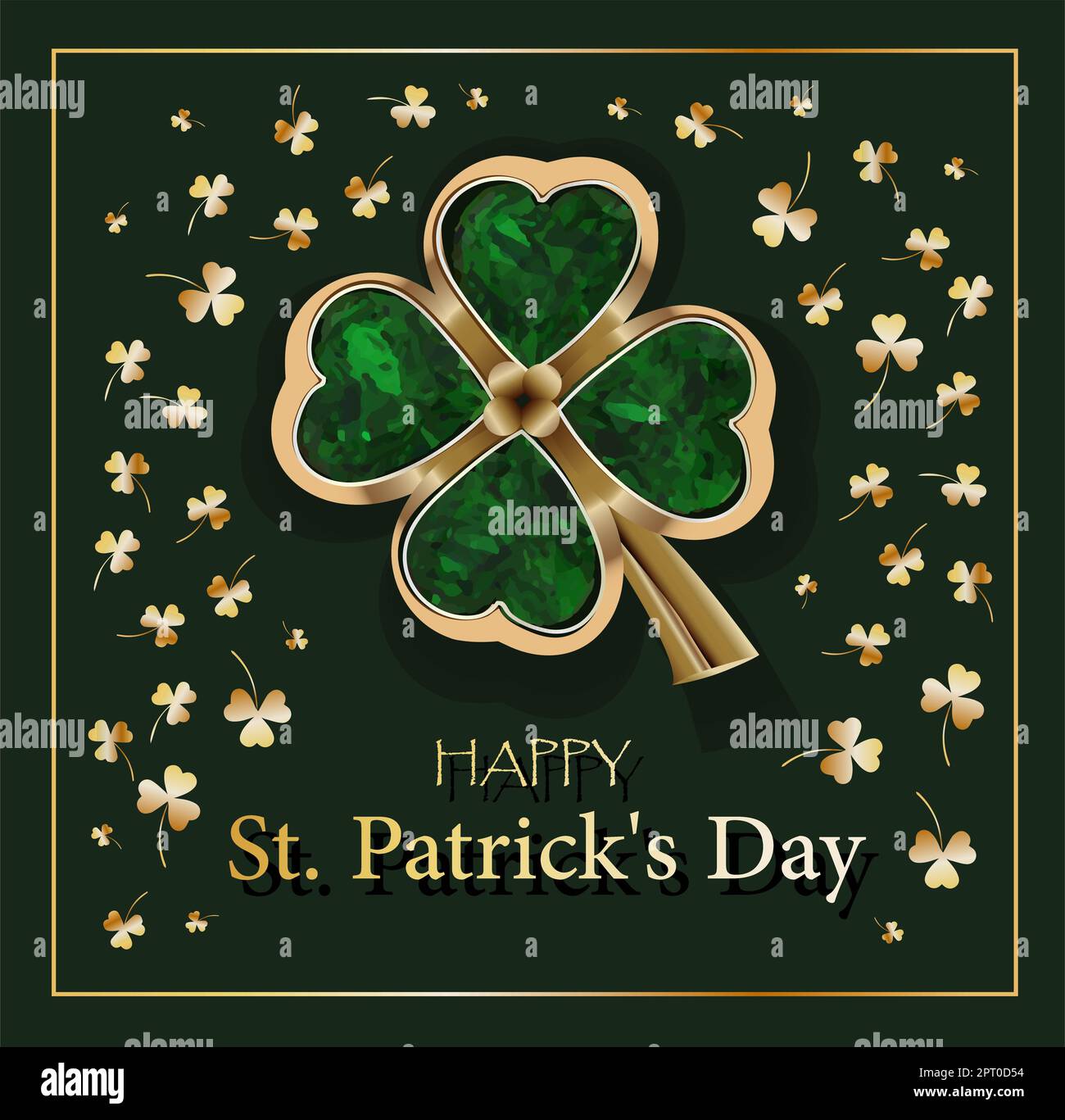 KLEEBLATT auf grünem Grund. SCHMUCK. Goldener Klee. Schicke Postkarte für Saint  Patricks Day Stockfotografie - Alamy