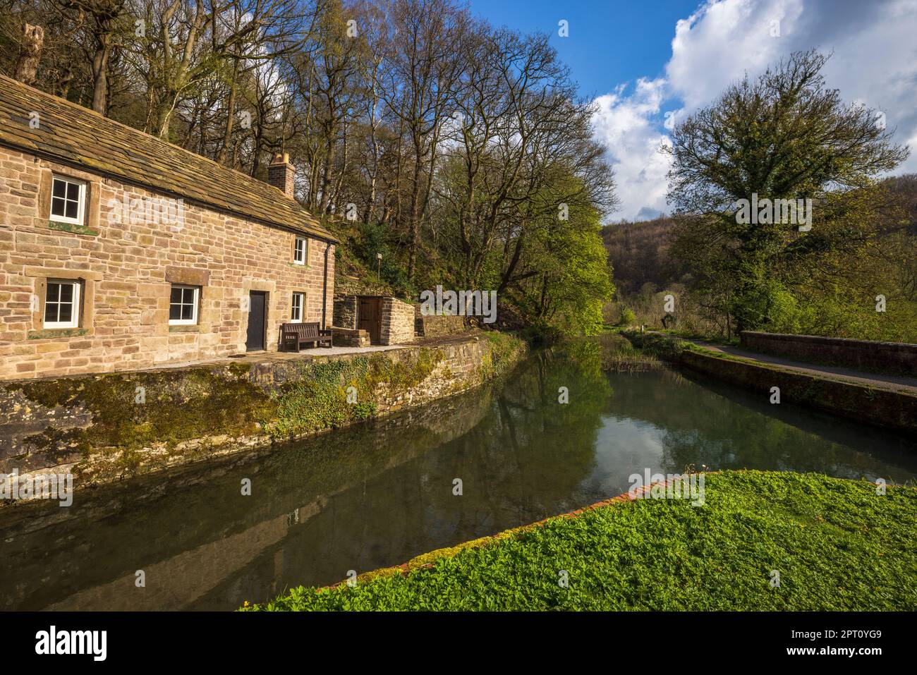 Aquaduct Cottage am Cromford Kanal, Derbyshire, England Stockfoto