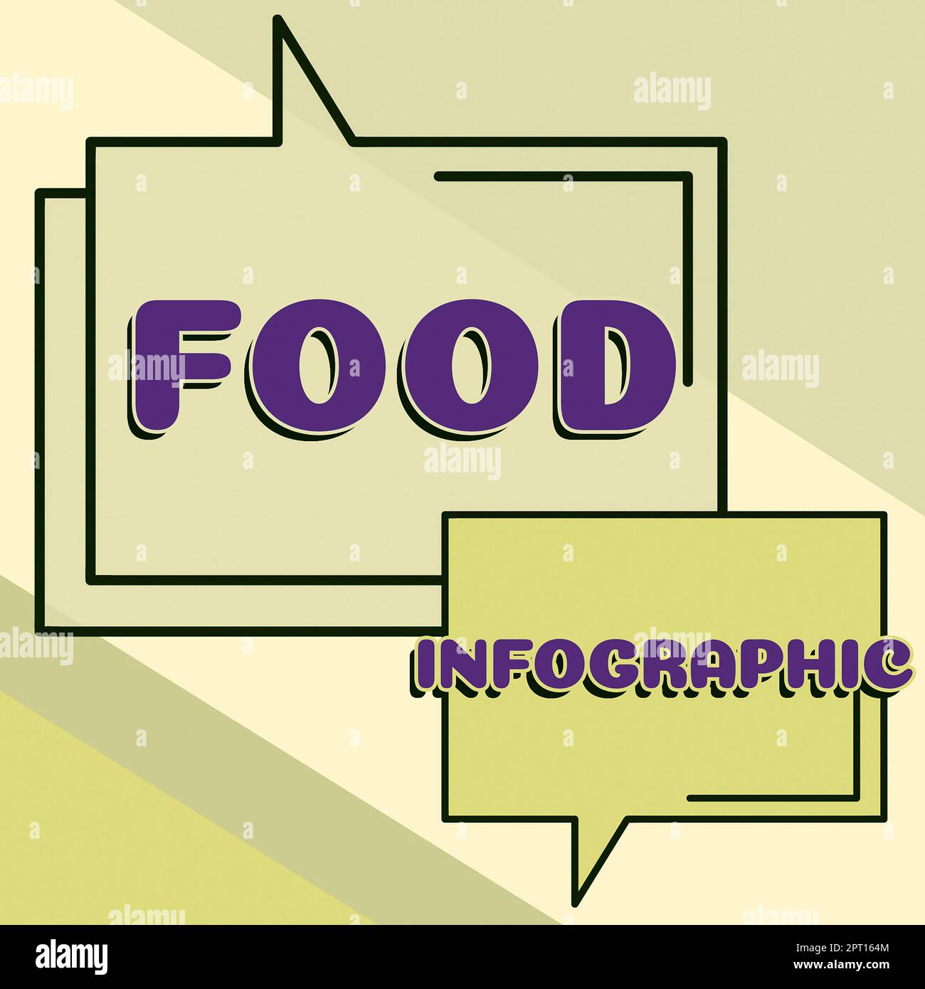 Schild mit Lebensmittelinfografik, visuelles Geschäftsvitrinenbild wie Diagramm, das zur Darstellung von Informationen verwendet wird Stockfoto