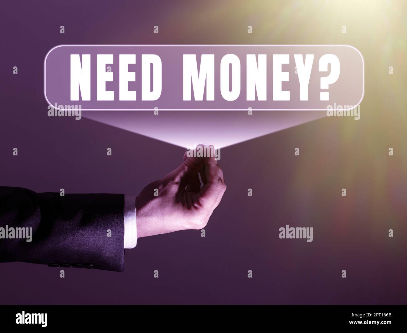 Konzeptunterschrift Need Money Question, Business Overview Need to save more Cash Monetary Problem and Financial Trouble Stockfoto