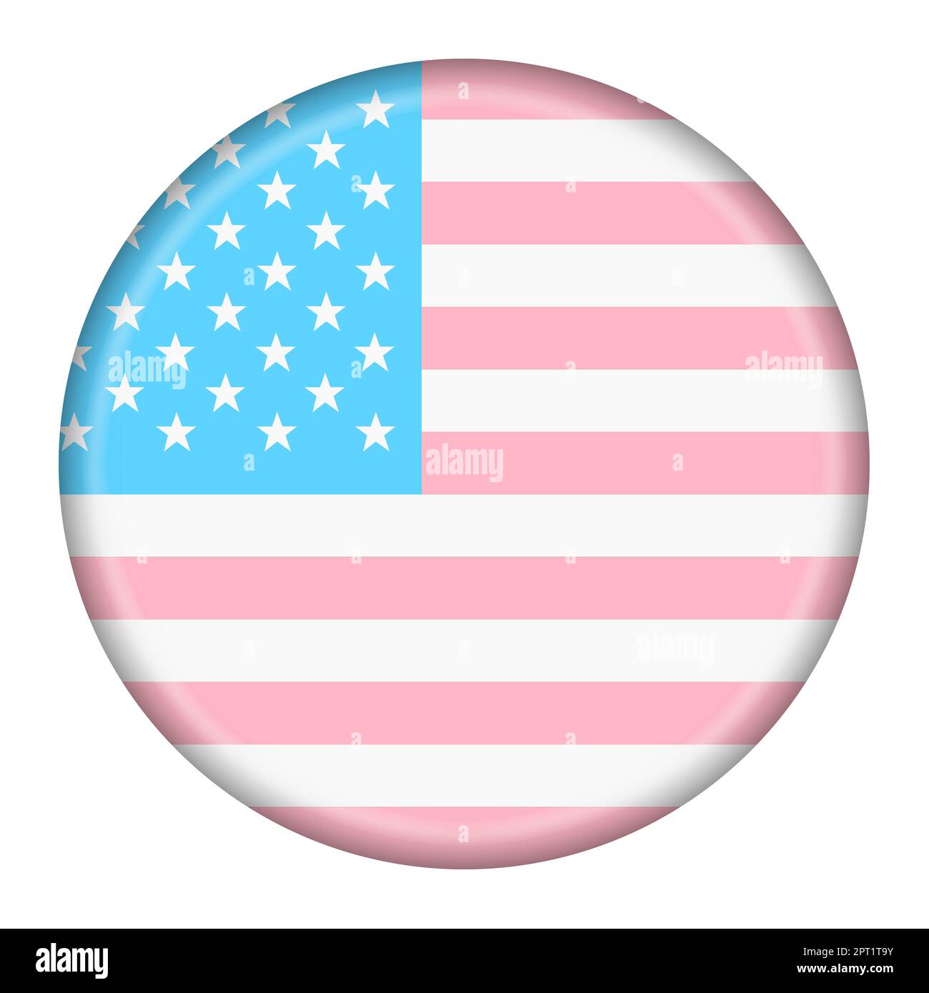 Eine auf Weiß isolierte Taste für die USA-Trans-Gender-Flagge mit Darstellung des Beschneidungspfades 3D Stockfoto