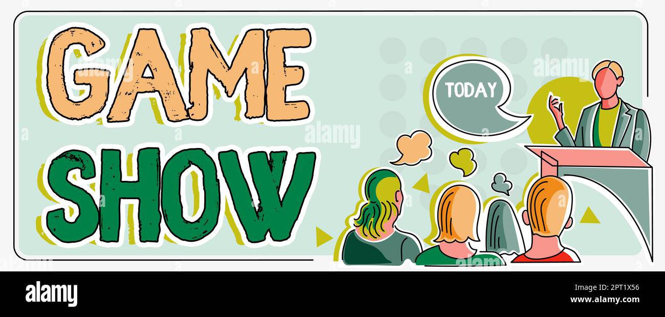 Textunterschrift mit Game Show, Business Concept Program im Fernsehen oder Radio mit Spielern, die Preise gewinnen Stockfoto