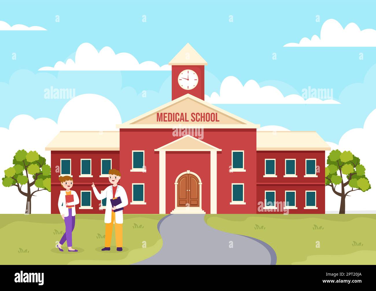 Medizinstudium mit Schülern, die Doktorlehrgang und Lernwissenschaften im Klassenzimmer in flacher Cartoon handgezeichnete Vorlage Illustration hören Stock Vektor